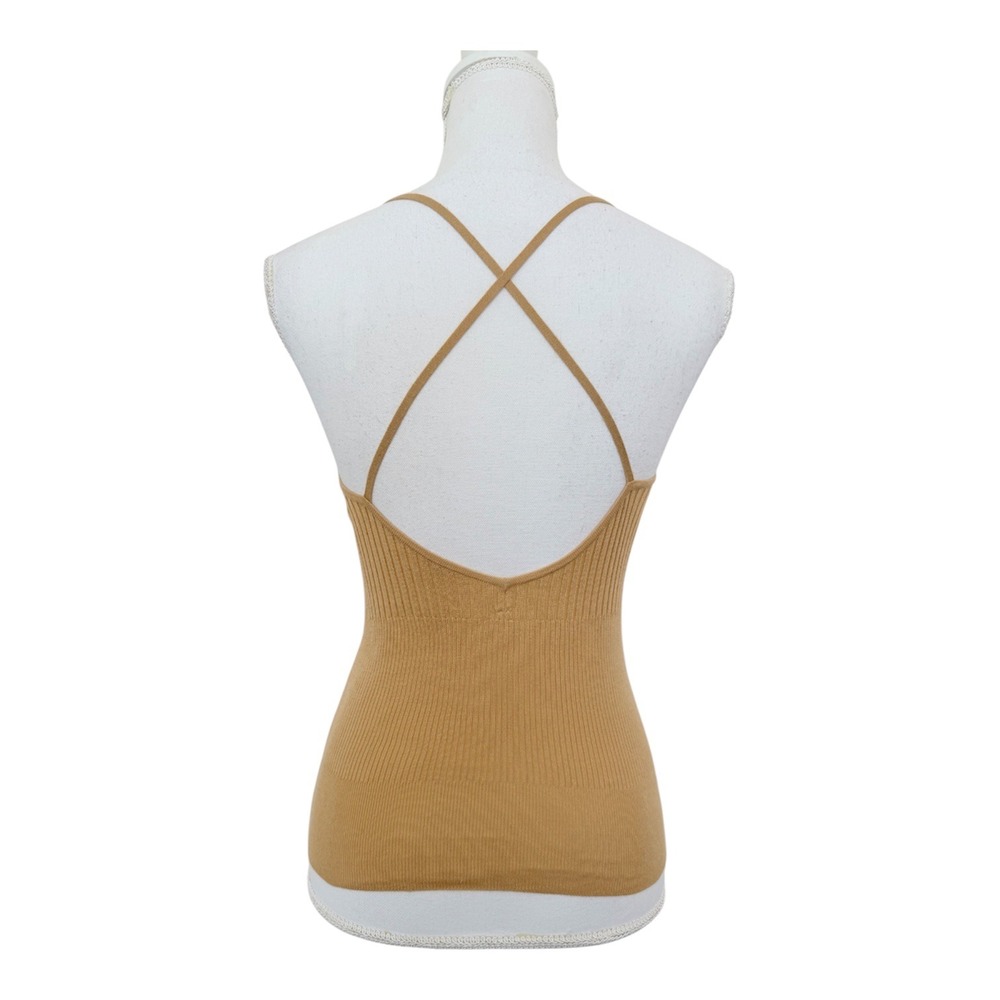 Max Studio Camisole Women S Tan Silk Cashmere Ribbed Cross Back Tank - Picture 5 of 8